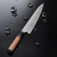 8 Inch Unique Rose Pattern 235mm Damascus Steel Blade Ebony Wood Handle Super Light Chef Knife