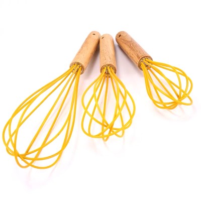 hot sale wooden handle silicone  egg beater hign quality egg whisk