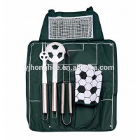 4-pcs soccer style barbecue tools mittens apron set