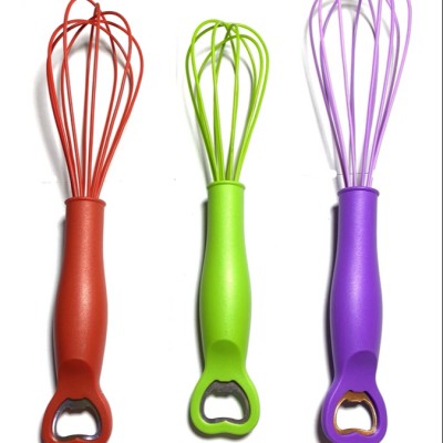 high quality PP handle silicone  kitchen whisk  egg beater with bottle opener